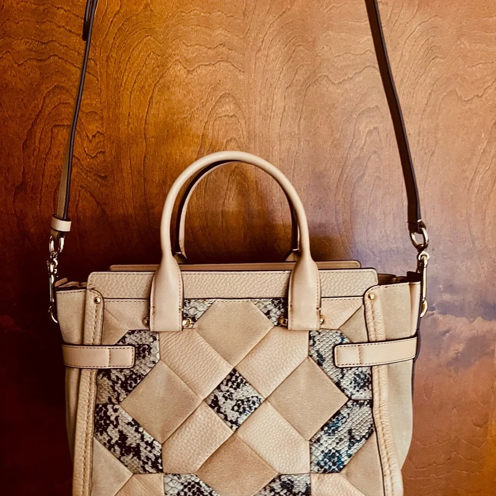 Coach Swagger Exotic Embossed Patchwork Leather/Suede Beechwood Satchel Bag- GUC - Picture 6 of 16